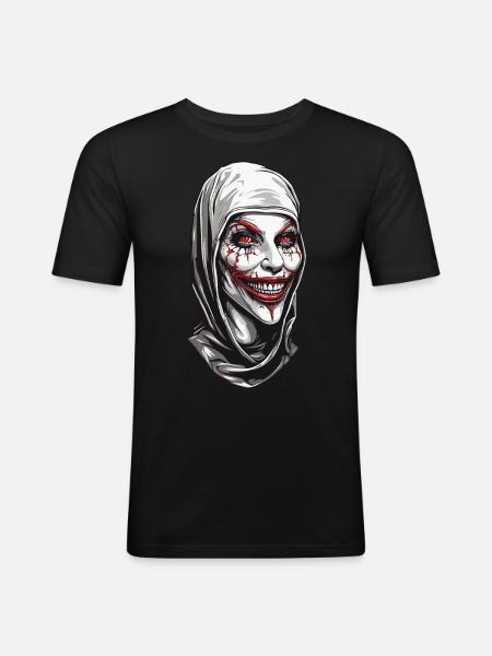 Grusel Nonne Horror und Ekel an Halloween - Männer Slim Fit T-Shirt - Schwarz