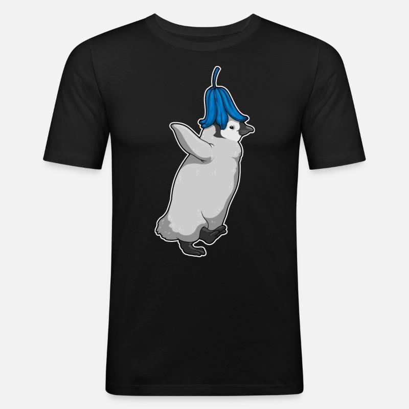 Pingouin Fleurs de campanule - T-shirt près du corps Homme - noir
