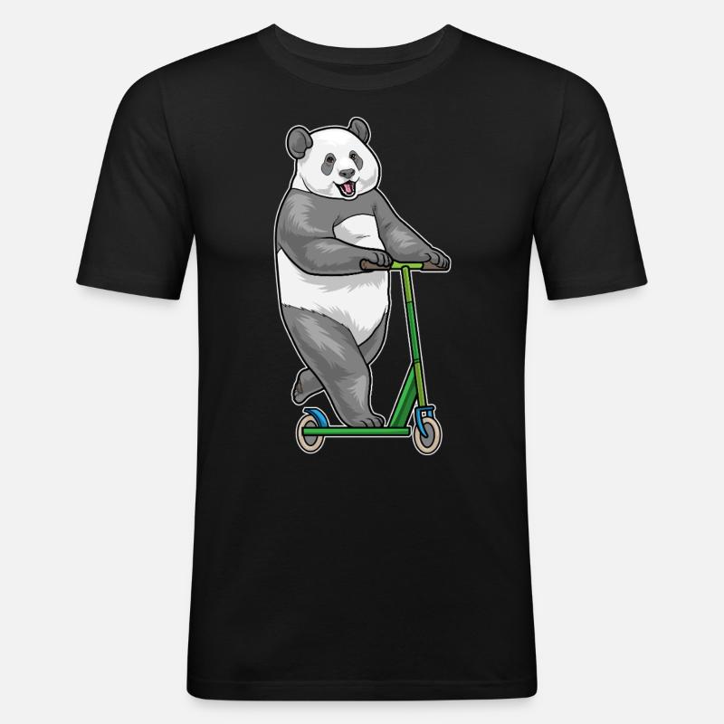 Panda Scooter - Männer Slim Fit T-Shirt - Schwarz