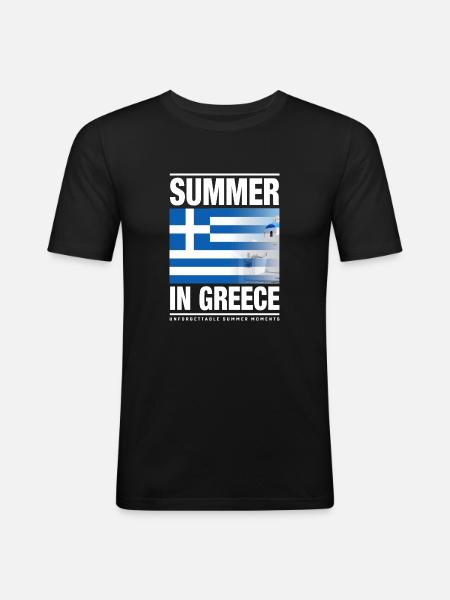Summer in Greece - Männer Slim Fit T-Shirt - Schwarz