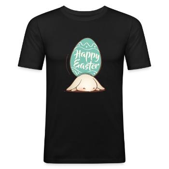 Süßer Osterhase mit buntem Ei und Schriftzug - Männer Slim Fit T-Shirt - Schwarz - Vorne - Nik (191cm)