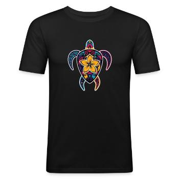 Tortue de mer hawaïenne Batik - T-shirt près du corps Homme - noir - Devant - Nik (191cm)