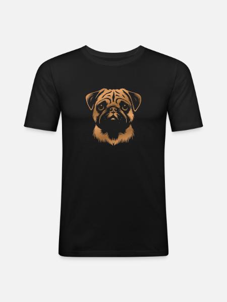 Pug, Dog Head, Drawing bronze - Men's Slim Fit T-Shirt - black