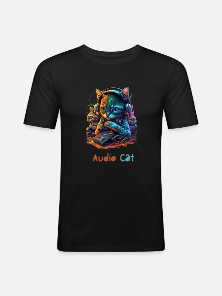 Audio Cat - Men's Slim Fit T-Shirt - black