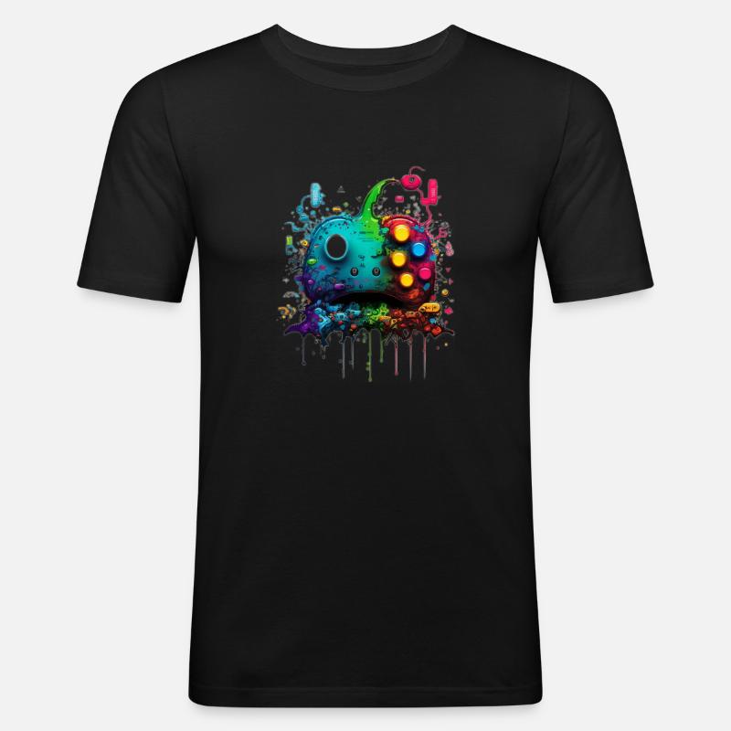 Neon Gaming Controller / Kontroller - Männer Slim Fit T-Shirt - Schwarz