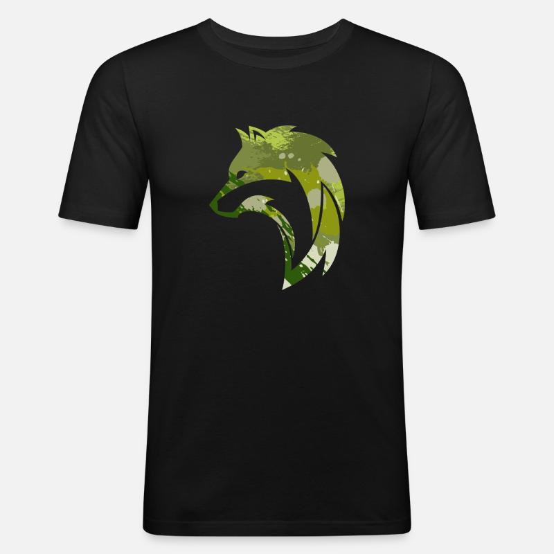 Wilder Wolf Tarnmuster - Männer Slim Fit T-Shirt - Schwarz