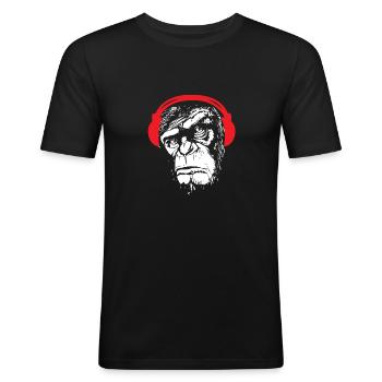 Affe Kopfhörer cool Tier Musik Bass Geschenk - Männer Slim Fit T-Shirt - Schwarz - Vorne - Nik (191cm)