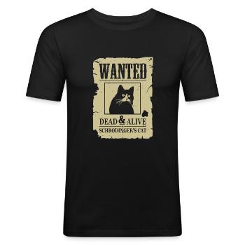 Funny Cat, Wanted Dead And Alive Schrodinger Cat - Men's Slim Fit T-Shirt - black - Front - Nik (191cm)