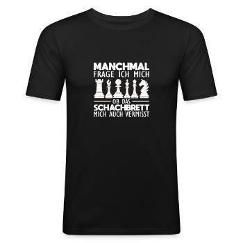 Schach Sprüche - Männer Slim Fit T-Shirt - Schwarz - Vorne - Nik (191cm)