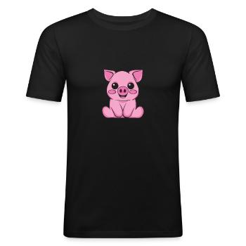 Huisvarken Wildberenhouder boerderij | Varken - Mannen slim fit T-shirt - zwart - Voor - Nik (191cm)