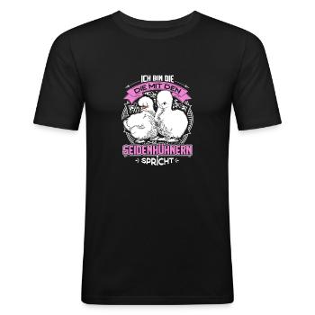 Seidenhühner japanisches Seidenhuhn Hühnerhalter - Männer Slim Fit T-Shirt - Schwarz - Vorne - Nik (191cm)