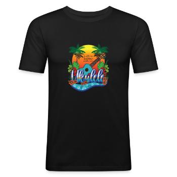 Ukulele Guitare Ukulélé Joueur Hawaii - T-shirt près du corps Homme - noir - Devant - Nik (191cm)
