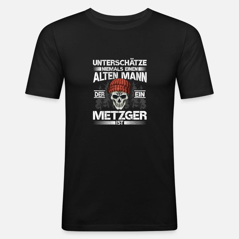Metzger Alter mann Fleischer - Männer Slim Fit T-Shirt - Schwarz