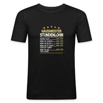 Stundenlohn Hausmeister - Männer Slim Fit T-Shirt - Schwarz - Vorne - Nik (191cm)