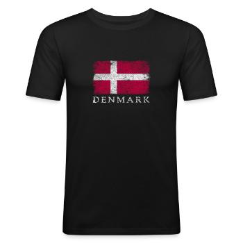 Dänemark Dänische Flagge Dänemarkflagge - Männer Slim Fit T-Shirt - Schwarz - Vorne - Nik (191cm)