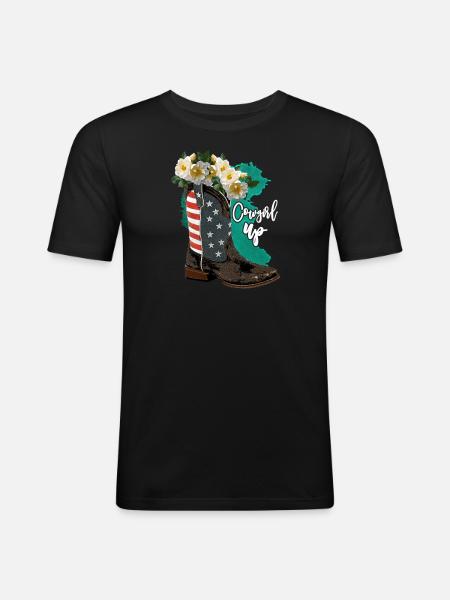 Aquarelle Bottes de cowboy - T-shirt près du corps Homme - noir