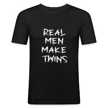 Les vrais hommes font des jumeaux - T-shirt près du corps Homme - noir - Devant - Nik (191cm)