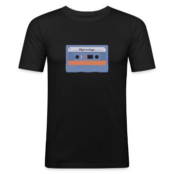 Objet vintage - cassette audio - T-shirt près du corps Homme - noir - Devant - Nik (191cm)