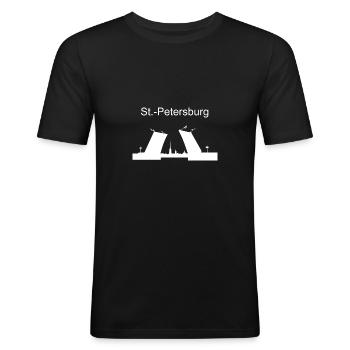 Skyline St. Petersburg Wahrzeichen Reise Geschenk - Männer Slim Fit T-Shirt - Schwarz - Vorne - Nik (191cm)