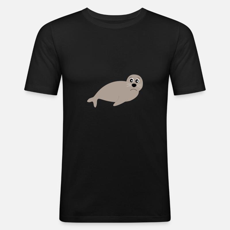 Seehund Seehunde Robbe Robben Tiere - Männer Slim Fit T-Shirt - Schwarz