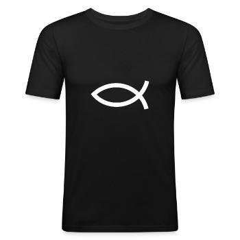 Jesusfisch weiß Ichthys Fisch Fische - Männer Slim Fit T-Shirt - Schwarz - Vorne - Nik (191cm)