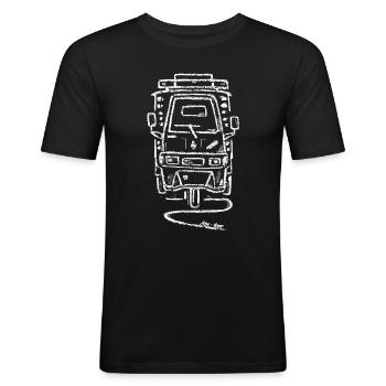 APE50 mit Kasten weiss APE-tizer - Männer Slim Fit T-Shirt - Schwarz - Vorne - Nik (191cm)