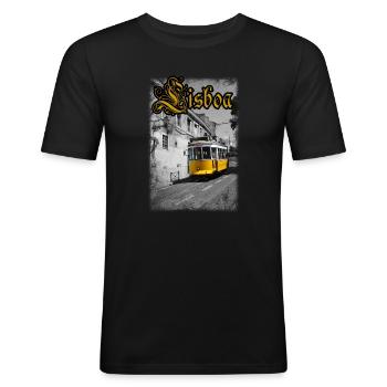 Lisboa Tram - Men's Slim Fit T-Shirt - black - Front - Nik (191cm)