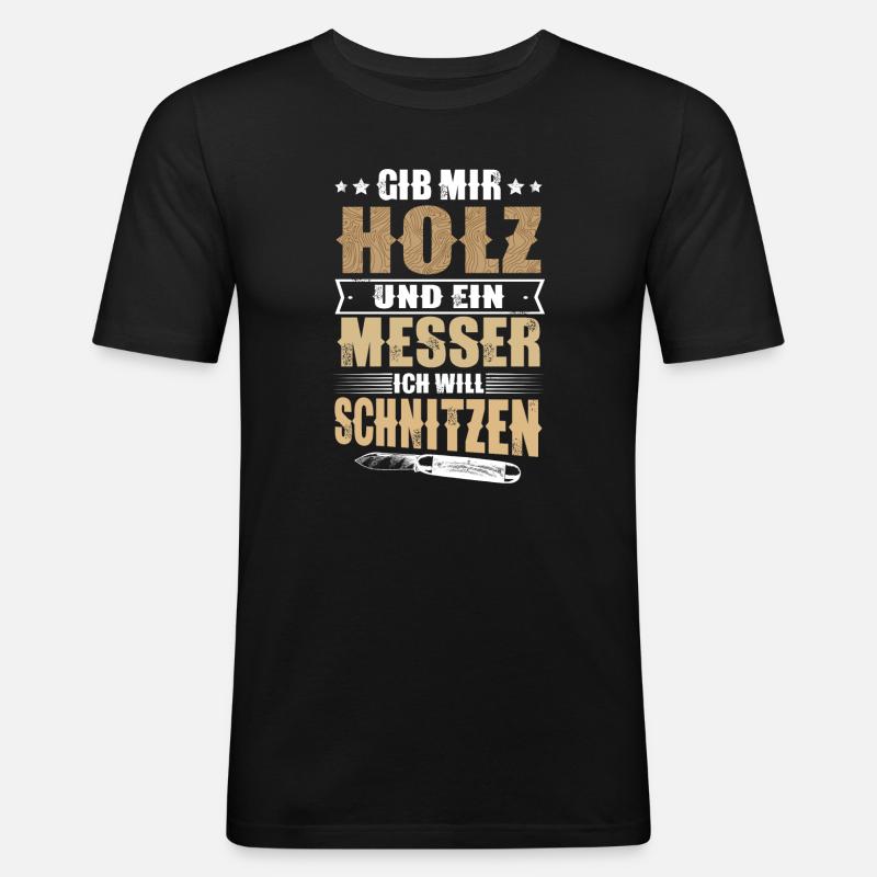 Schnitzen Holz - Männer Slim Fit T-Shirt - Schwarz