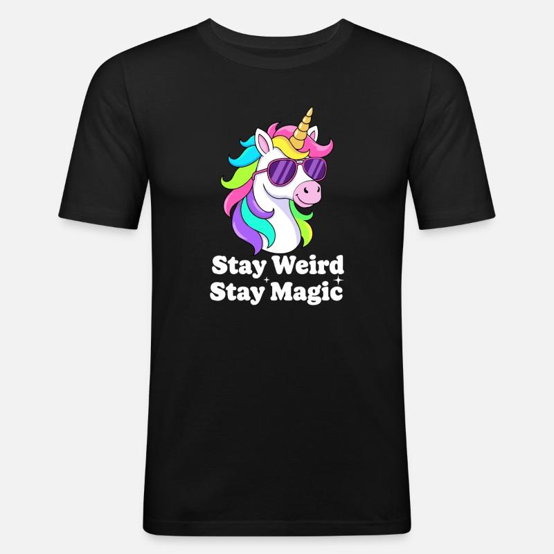 Buntes Einhorn mit Sonnenbrille - Männer Slim Fit T-Shirt - Schwarz