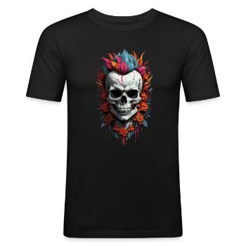 Schädel Blumen alternativ Punk Rock - Männer Slim Fit T-Shirt - Schwarz - Vorne - Nik (191cm)