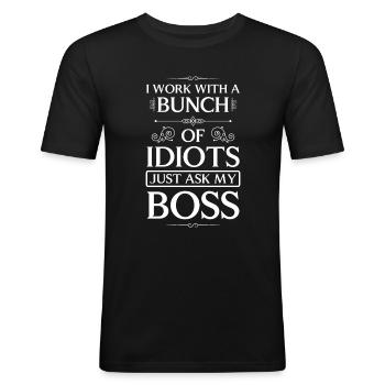 Idiot Sayings Colleagues Provocation - Men's Slim Fit T-Shirt - black - Front - Nik (191cm)