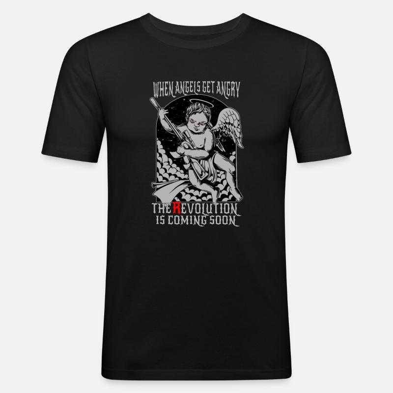 Engel Angel Revolution - Männer Slim Fit T-Shirt - Schwarz