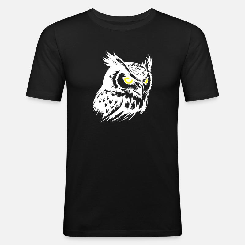 Eule - Männer Slim Fit T-Shirt - Schwarz