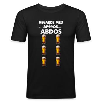 Biere apéros abdos, humour barbecue fête - T-shirt près du corps Homme - noir - Devant - Nik (191cm)