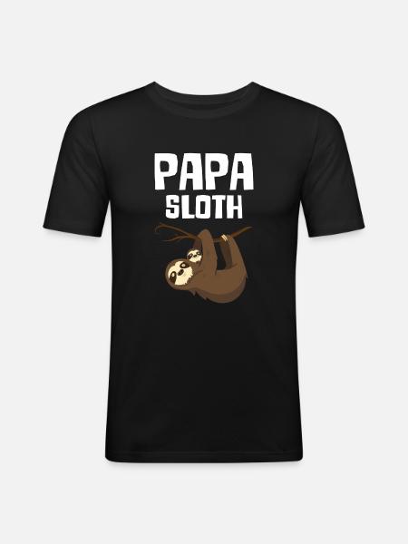 Papa Sloth - Männer Slim Fit T-Shirt - Schwarz