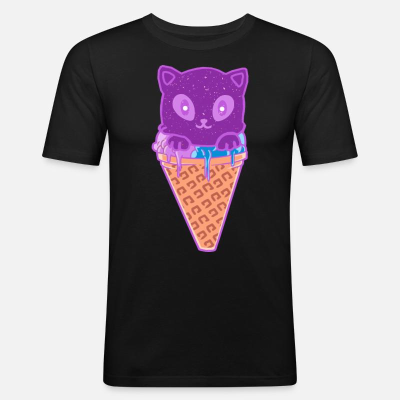 Katze Eiskreme Eiscrem - Männer Slim Fit T-Shirt - Schwarz