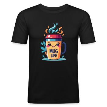 Mug Life - Lustige Kaffee-Illustration - Männer Slim Fit T-Shirt - Schwarz - Vorne - Nik (191cm)