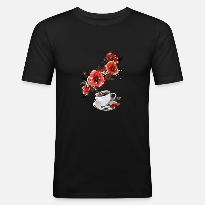 Mohnkaffee - Männer Slim Fit T-Shirt - Schwarz