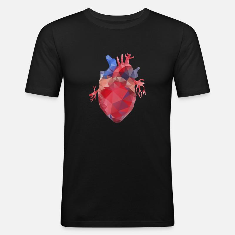 Herz Lowpoly - Männer Slim Fit T-Shirt - Schwarz