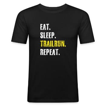 Trail Running Mangez Sommeil Traillauf Shirt Gift - T-shirt près du corps Homme - noir - Devant - Nik (191cm)