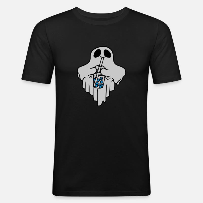 Bubble Tea trinkender Geist - Männer Slim Fit T-Shirt - Schwarz