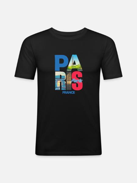 Paris France - T-shirt près du corps Homme - noir
