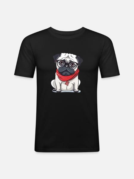 Mops - Männer Slim Fit T-Shirt - Schwarz