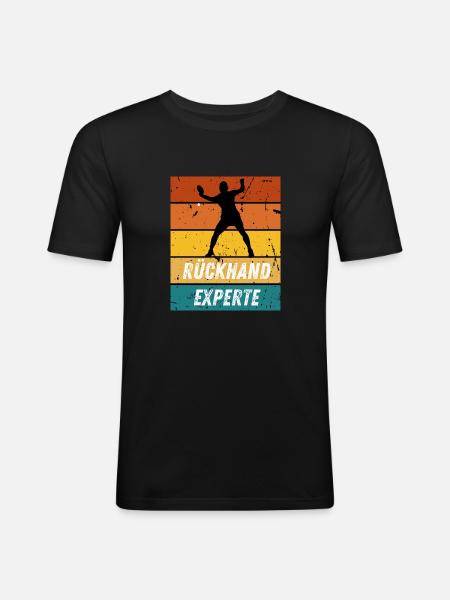 Rückhandexperte - Männer Slim Fit T-Shirt - Schwarz