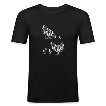 Hühner und Hühner - Männer Slim Fit T-Shirt - Schwarz - Vorne - Nik (191cm)