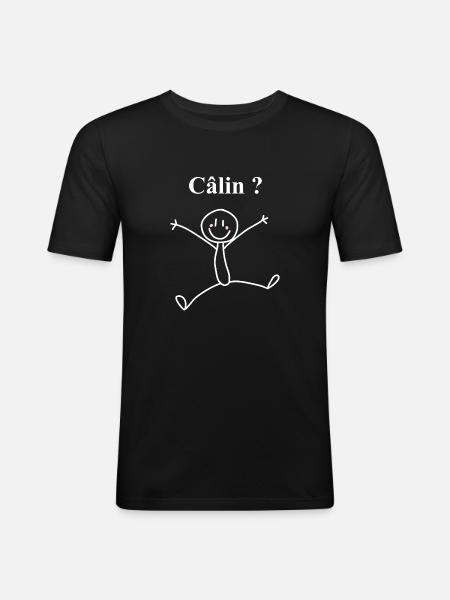 Fais moi un câlin - T-shirt près du corps Homme - noir