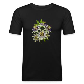 Passionsblume - Männer Slim Fit T-Shirt - Schwarz - Vorne - Nik (191cm)