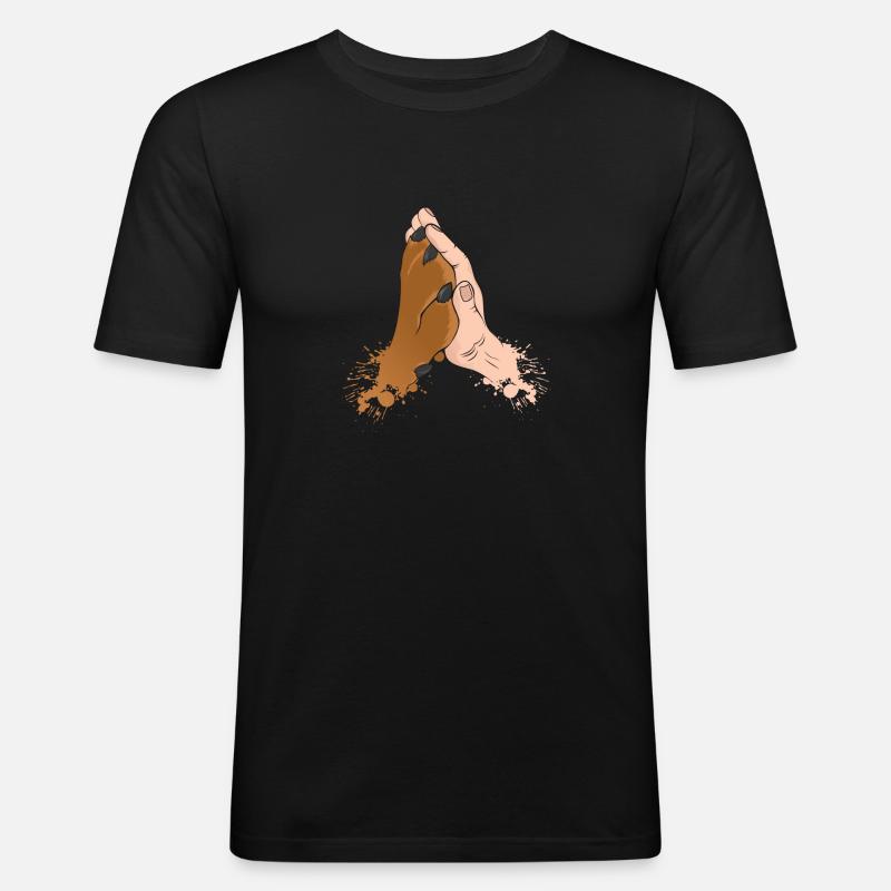 zampa di cane e la mano - High Five - Disegno - Maglietta aderente da uomo - nero