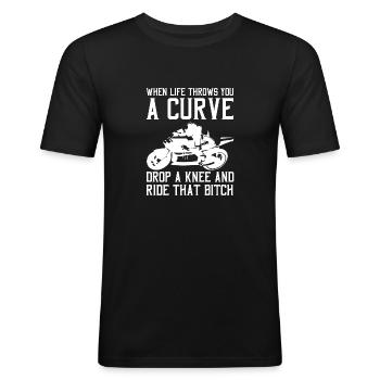 Motorrad - Motorradfahrer - Biker - Geschenk - Männer Slim Fit T-Shirt - Schwarz - Vorne - Nik (191cm)