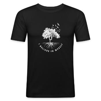 Je crois en moi cadeau positif oiseaux d'arbre - T-shirt près du corps Homme - noir - Devant - Nik (191cm)